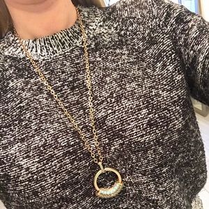 NEW Long pendant round crystal gold necklace